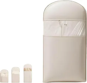 Space Saving Hanging Garment Bag with Self Compression Zipper, Garment Bags for Hanging Clothes, Dust Cover Clothes Bags for down Coat, Space Saving And Wrinkling Preventing (Beige M)