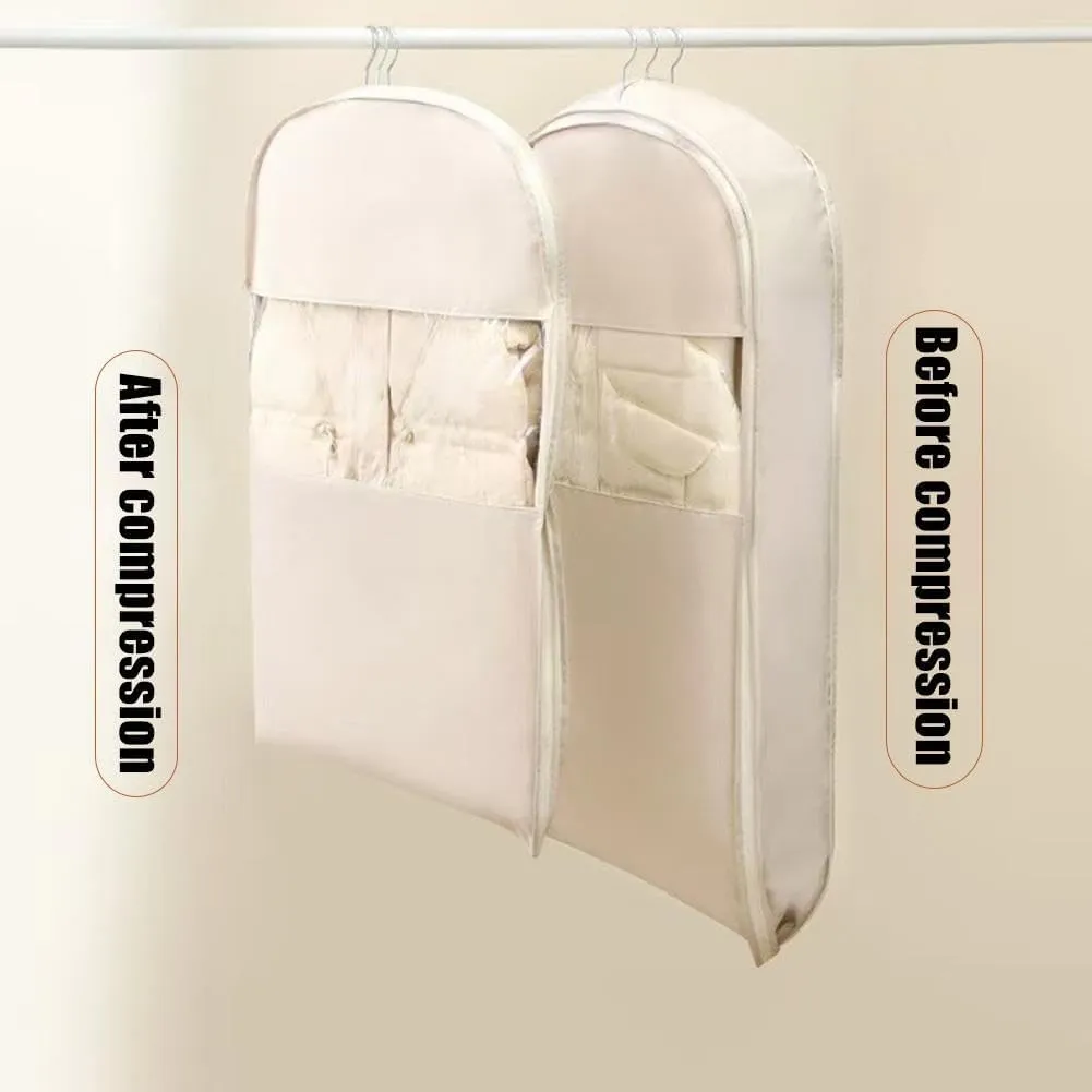 Space Saving Hanging Garment Bag with Self Compression Zipper, Hanging Garment Bag, Dust Cover Clothes Bags for Down Coat, 2025 New Space Saving Hanging Garment Bag, Travel Bags with Hanger