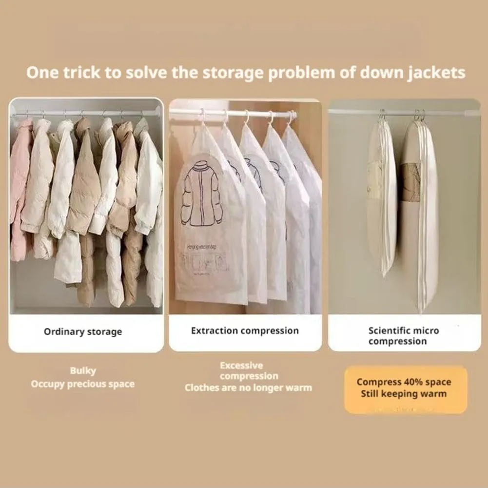 Space Saving Hanging Garment Bag with Self Compression Zipper, Hanging Garment Bag, Dust Cover Clothes Bags for Down Coat, 2025 New Space Saving Hanging Garment Bag, Travel Bags with Hanger