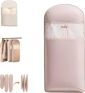 Space saving hanging garment bag with self-compression zipper, new space saving wardrobe storage bag for storing down jackets, coats and garment bags (Pink,XL)