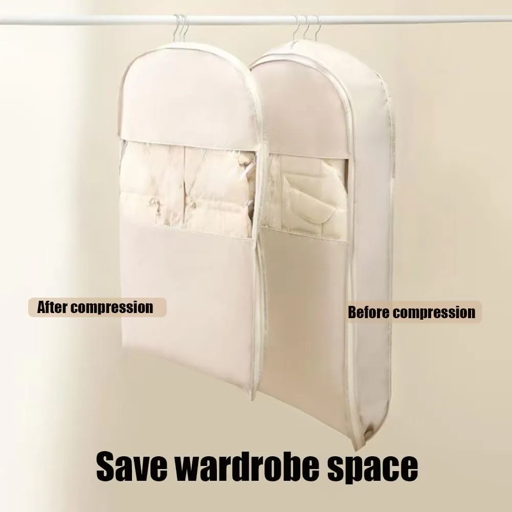 Space saving hanging garment bag with self-compression zipper, new space saving wardrobe storage bag for storing down jackets, coats and garment bags (Pink,XL)