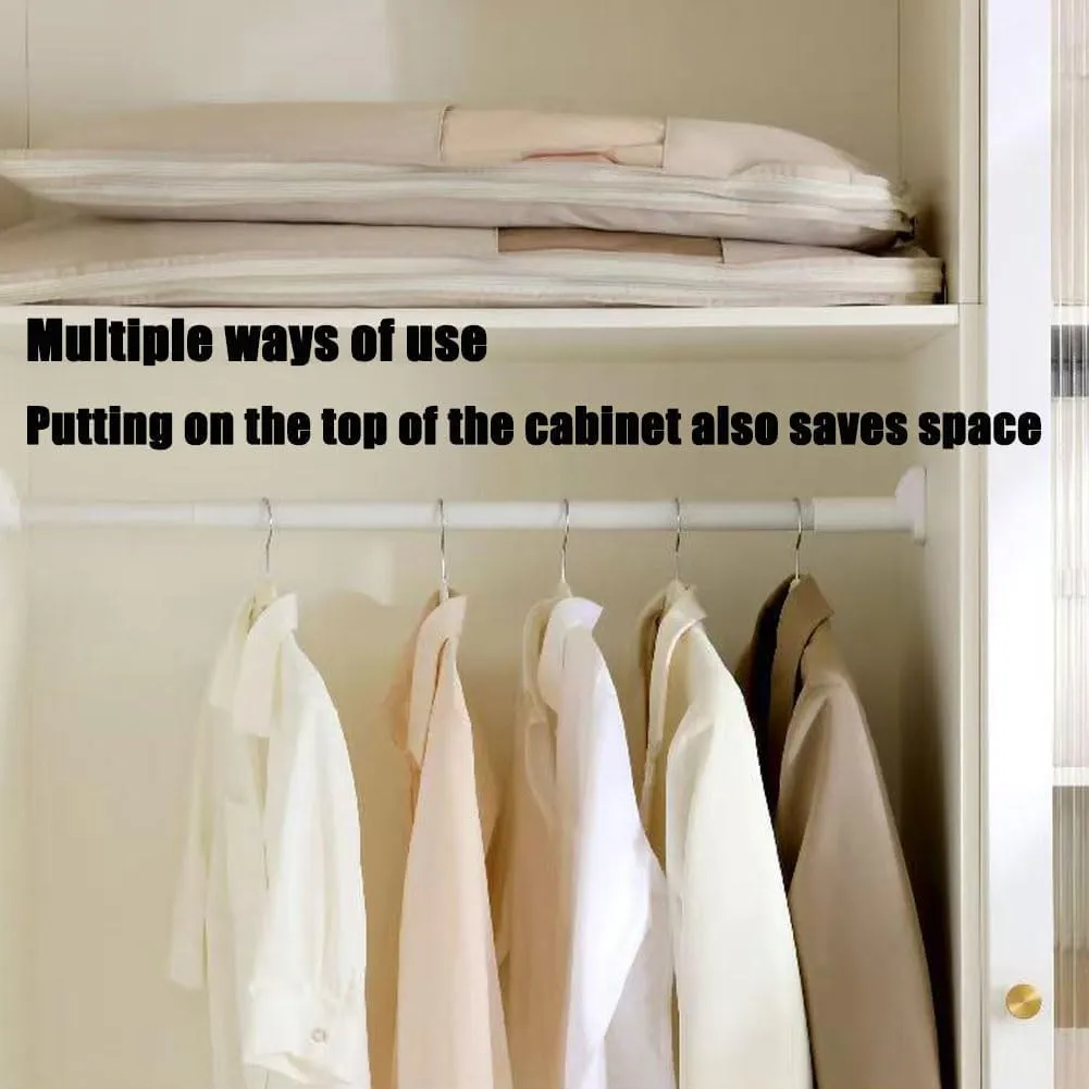 Space Saving Hanging Garment Bag with Self Compression Zipper, Otherwisie Space Saving Hanging Garment Bag, Dust Cover Clothes Bags for down Coat, Self Compression Zip Garment Bags (Beige, M)