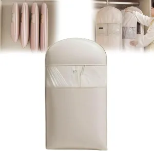 Space Saving Hanging Garment Bag with Self Compression Zipper, Otherwisie Space Saving Hanging Garment Bag, Dust Cover Clothes Bags for down Coat, Self Compression Zip Garment Bags (Beige, M)