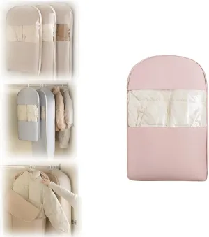Space Saving Hanging Garment Bag with Self Compression Zipper, Space Saver Closet Organizers, Large Dust Cover Clothes Bags for Down Coat, Hanging Space Saving (Pink,S)