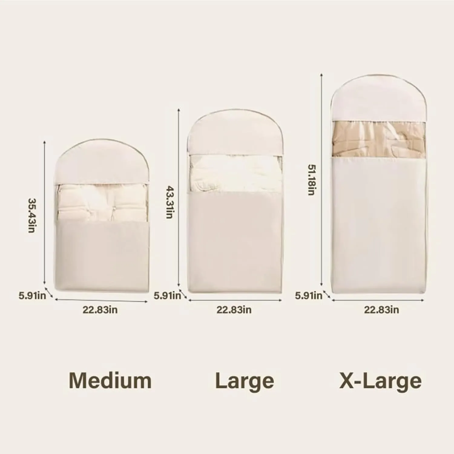 Space Saving Hanging Garment Bag with Self Compression Zipper, Space Saving Bags, Down Coat Compression Dust Cover for Closet Storage (Beige-Medium)