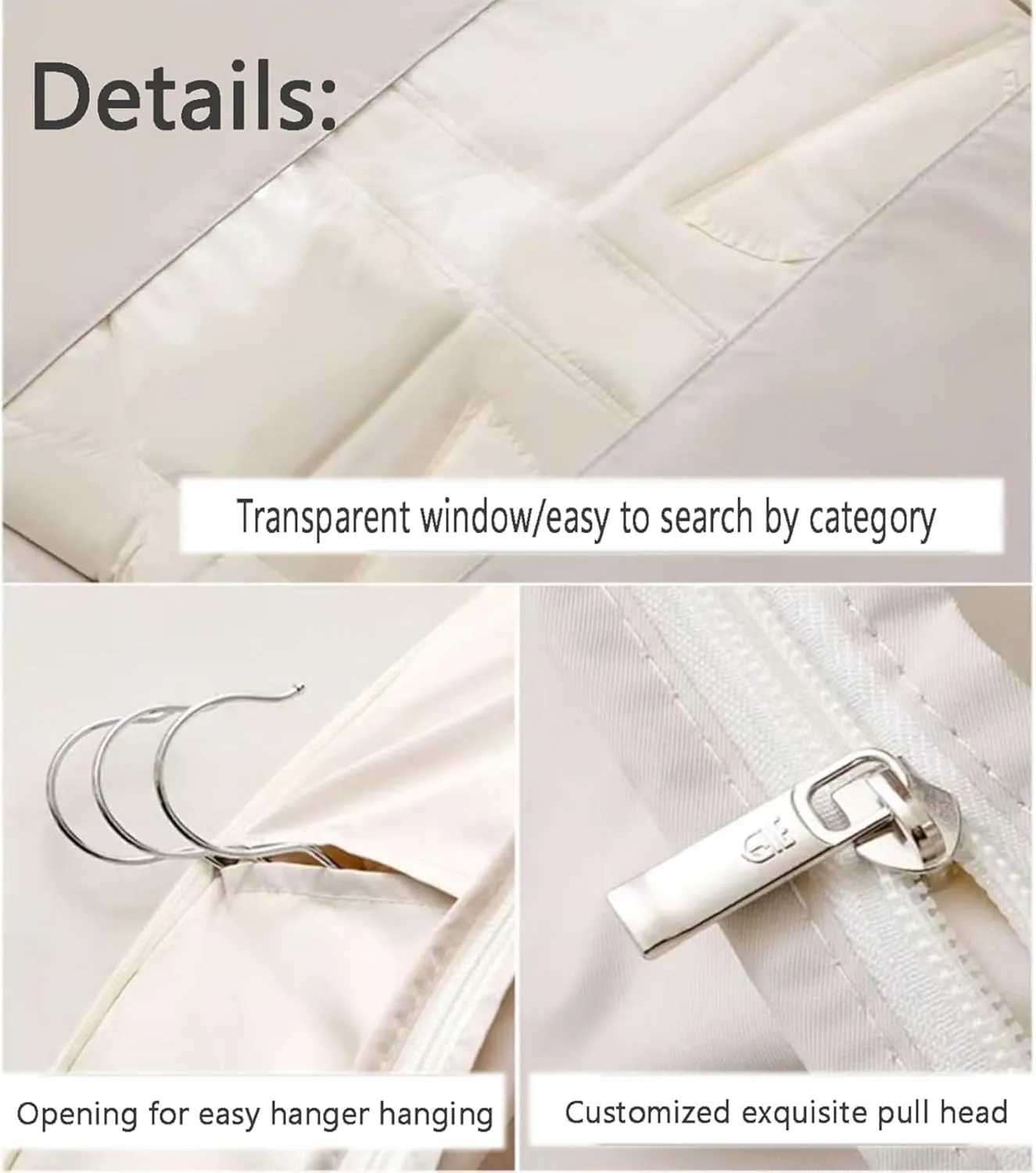 Space Saving Hanging Garment Bag with Self Compression Zipper, Space Saving Bags, Down Coat Compression Dust Cover for Closet Storage (Beige-Medium)