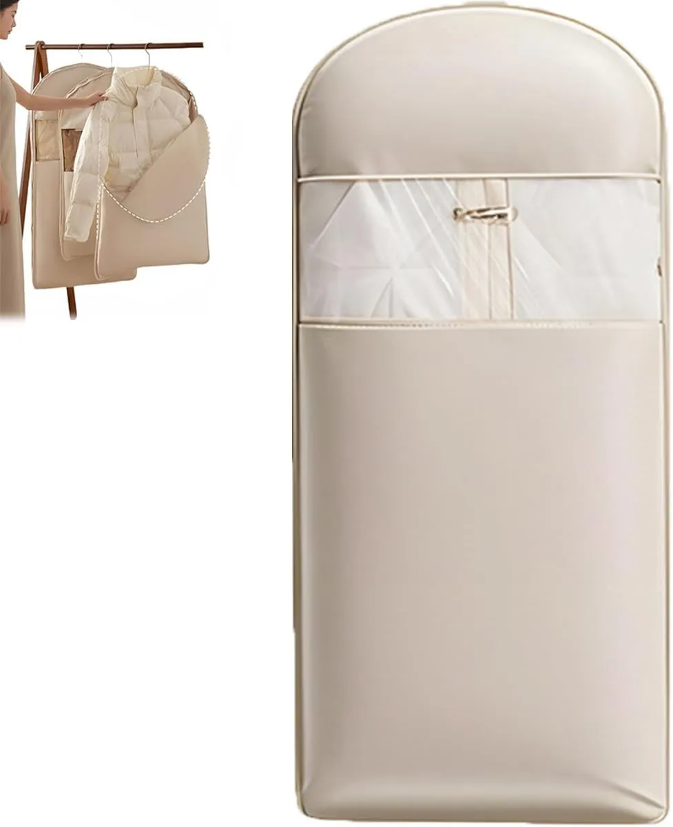 Space Saving Hanging Garment Bag with Self Compression Zipper, Space Saving Garment Bags, 3 sizes for Closet Storage (Beige,XL)