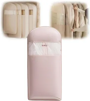 Space Saving Hanging Garment Bag with Self Compression Zipper, Space Saving Garment Bags, Transparent Visibility for down Coat Closet Storage (Pink, S)