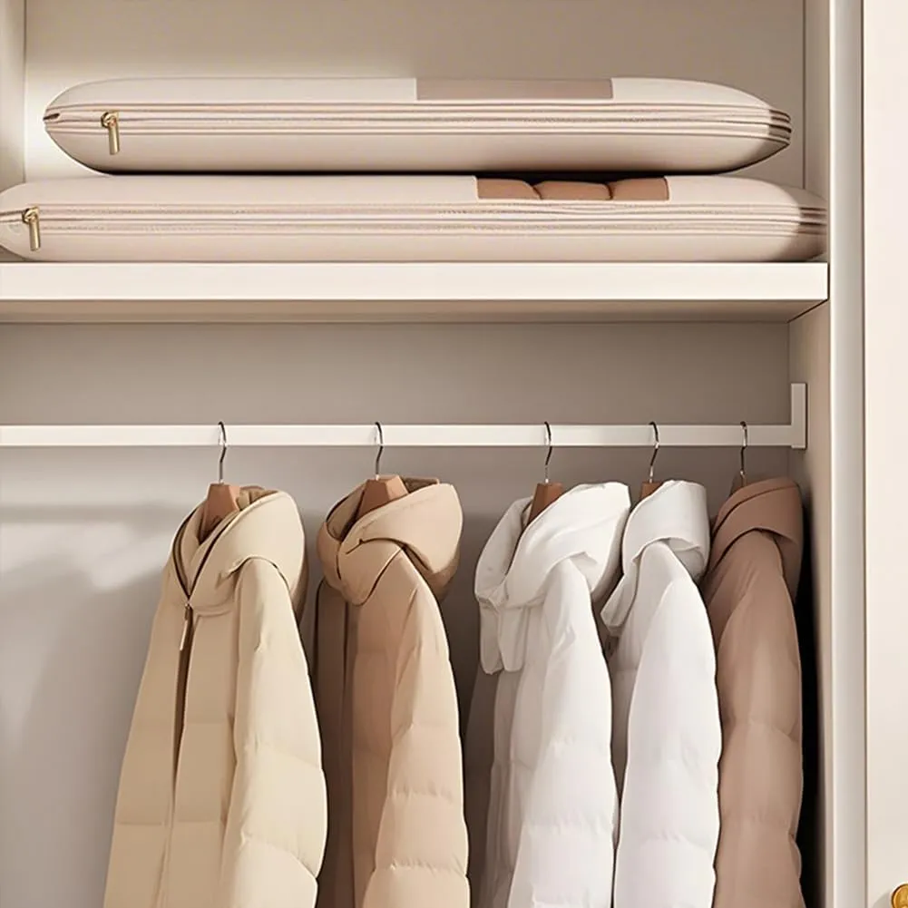 Space Saving Hanging Garment Bag with Self Compression Zipper, Space Saving Garment Bags, Winter Coat Storage, Dust Cover Clothes Bags for Down Coat (Beige, s)