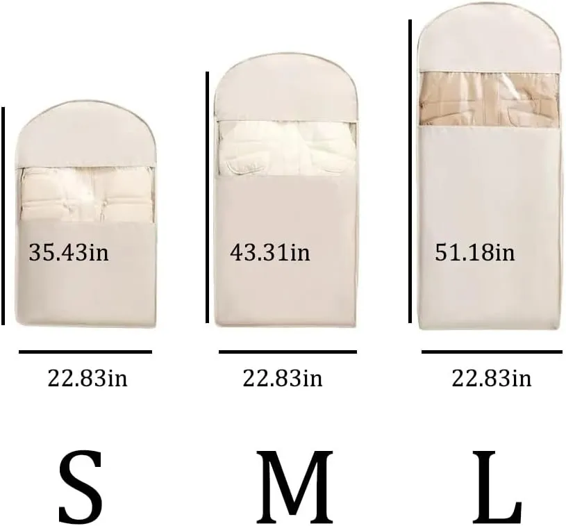 Space Saving Hanging Garment Bag with Self Compression Zipper, Space Saving Garment Bags, Winter Coat Storage, Dust Cover Clothes Bags for Down Coat (Beige, s)