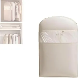 Space Saving Hanging Garment Bag with Self Compression Zipper, Space Saving Hanging Coats Garment Bags (Beige, Medium)