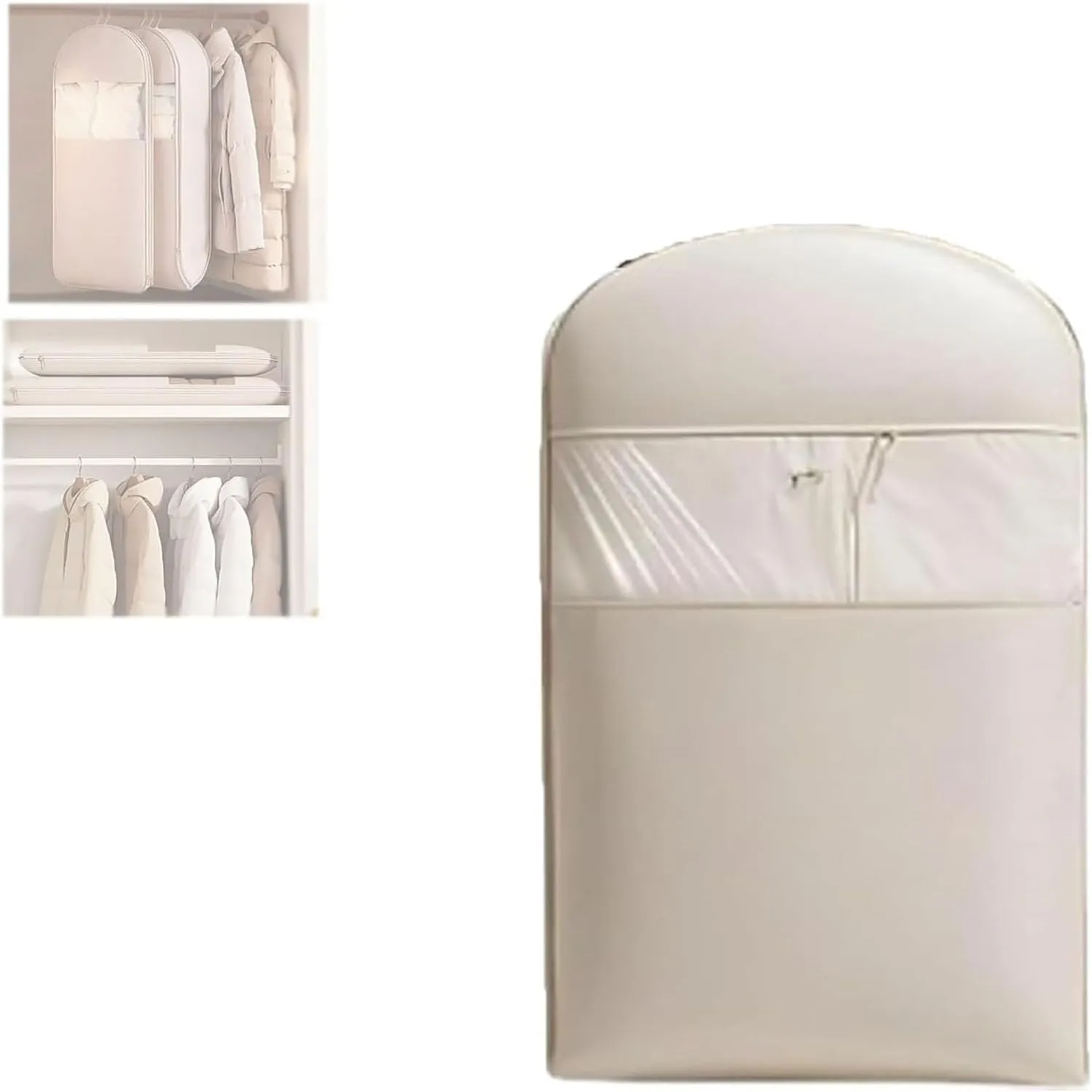 Space Saving Hanging Garment Bag with Self Compression Zipper, Space Saving Hanging Coats Garment Bags (Beige, Medium)