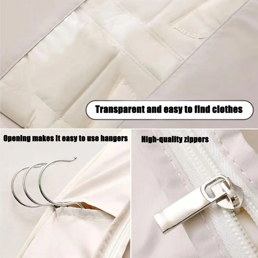 Space Saving Hanging Garment Bag with Self Compression Zipper, Space Saving Hanging Garment Bag, Closet Organizers & Protector, Clear Garment Bags for Hanging Clothes (Gray, L)