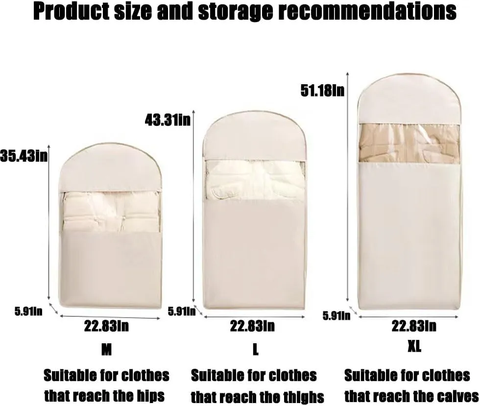 Space Saving Hanging Garment Bag with Self Compression Zipper, Space Saving Hanging Garment Bag, Closet Organizers & Protector, Clear Garment Bags for Hanging Clothes (Gray, L)