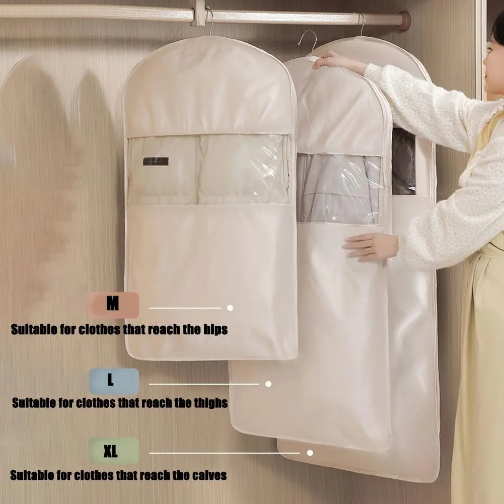 Space Saving Hanging Garment Bag with Self Compression Zipper, Space Saving Hanging Garment Bag, Closet Organizers & Protector, Clear Garment Bags for Hanging Clothes (Gray, L)