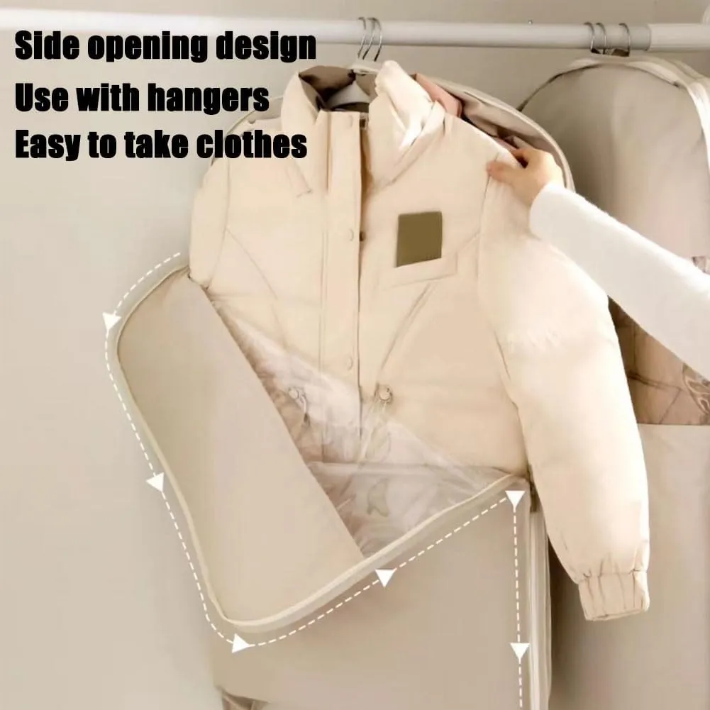 Space Saving Hanging Garment Bag with Self Compression Zipper, Space Saving Hanging Garment Bag, Closet Organizers & Protector, Clear Garment Bags for Hanging Clothes (Gray, L)