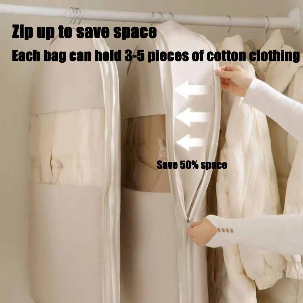 Space Saving Hanging Garment Bag with Self Compression Zipper, Space Saving Hanging Garment Bag, Closet Organizers & Protector, Clear Garment Bags for Hanging Clothes (Gray, L)