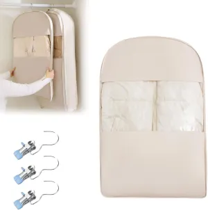 Space Saving Hanging Garment Bag with Self Compression Zipper, Space Saving Hanging Garment Bag, Closet Organizers & Protector, Clear Garment Bags for Hanging Clothes (Off white, S)