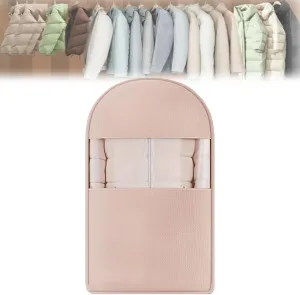 Space Saving Hanging Garment Bag with Self Compression Zipper, Space Saving Hanging Garment Bags, Down Coat Compression Dust Cover (Light Pink,M)