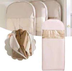 Space Saving Hanging Garment Bag with Self Compression Zipper, Space Saving Hanging Protector, Down Coat Compression Dust Cover Clothes Bags for Closet Storage (Pink,XL)