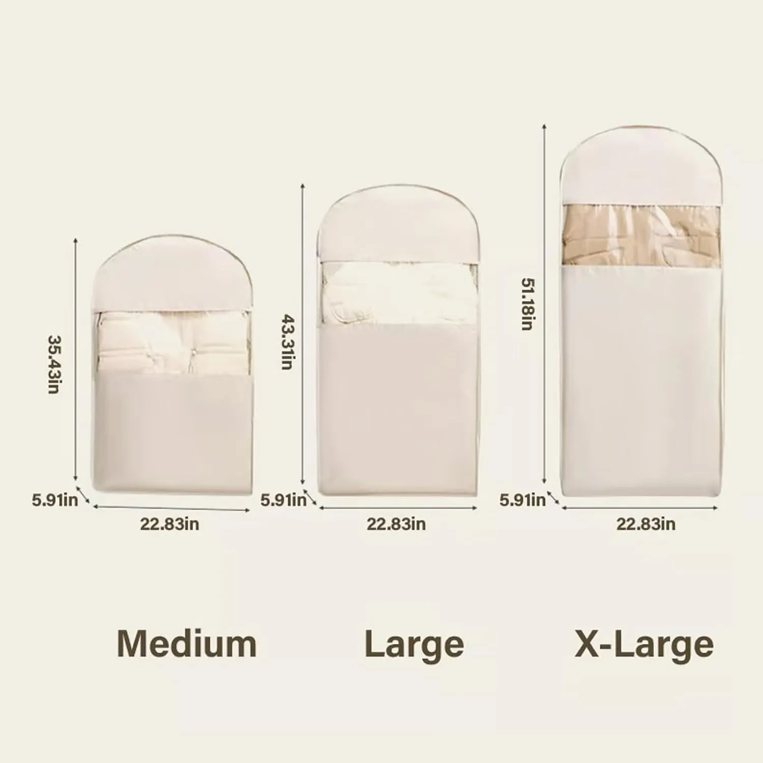 Space Saving Hanging Garment Bag with Self Compression Zipper, Space Saving Hanging Protector, Dust Cover Clothes Bags for Down Coat (Beige,M)