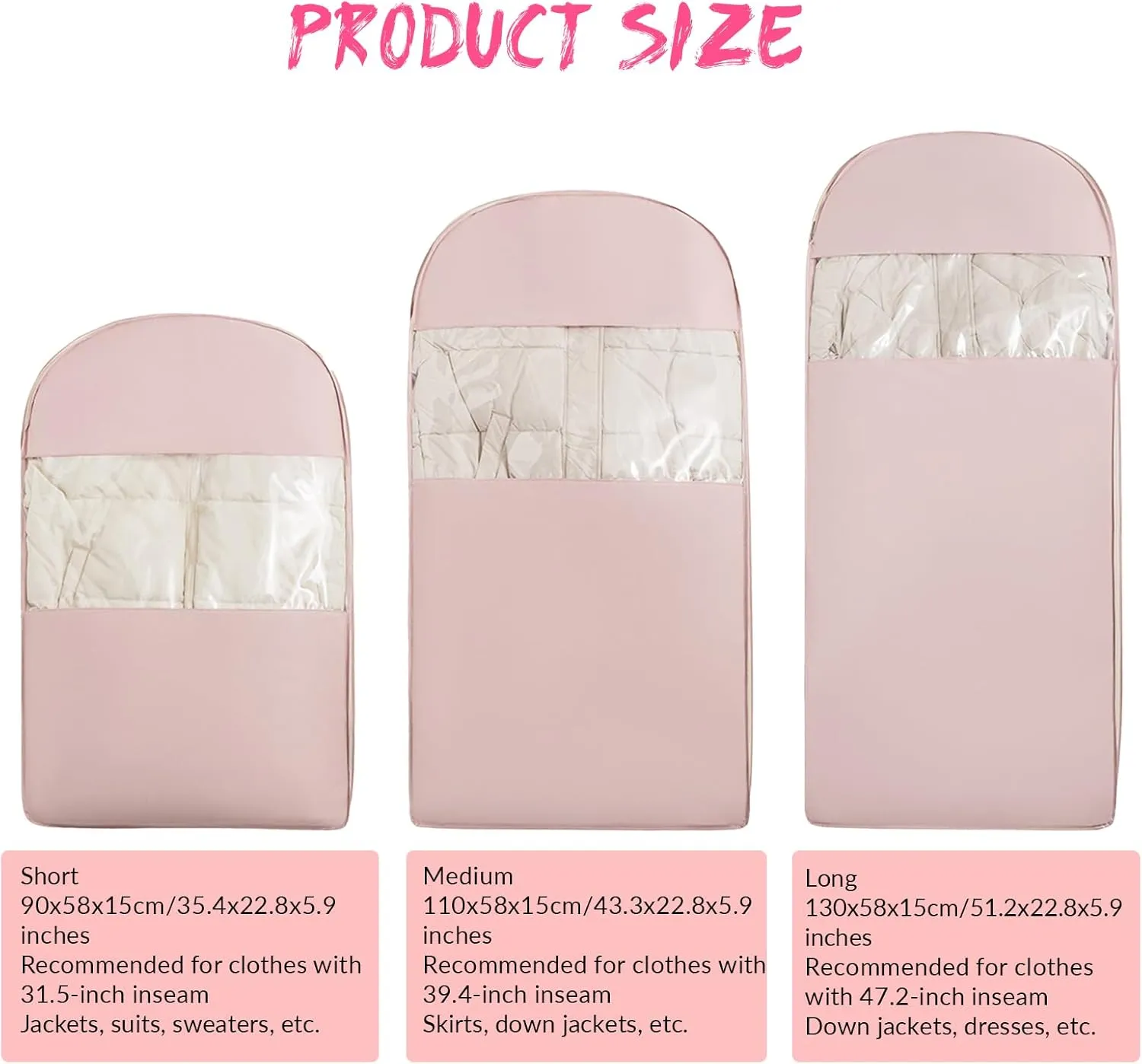 Space Saving Hanging Garment Bag with Self Compression Zipper, Space Saving Hanging Protector for Down Coat, Compression Dust Cover for Closet Storage (Beige-L)