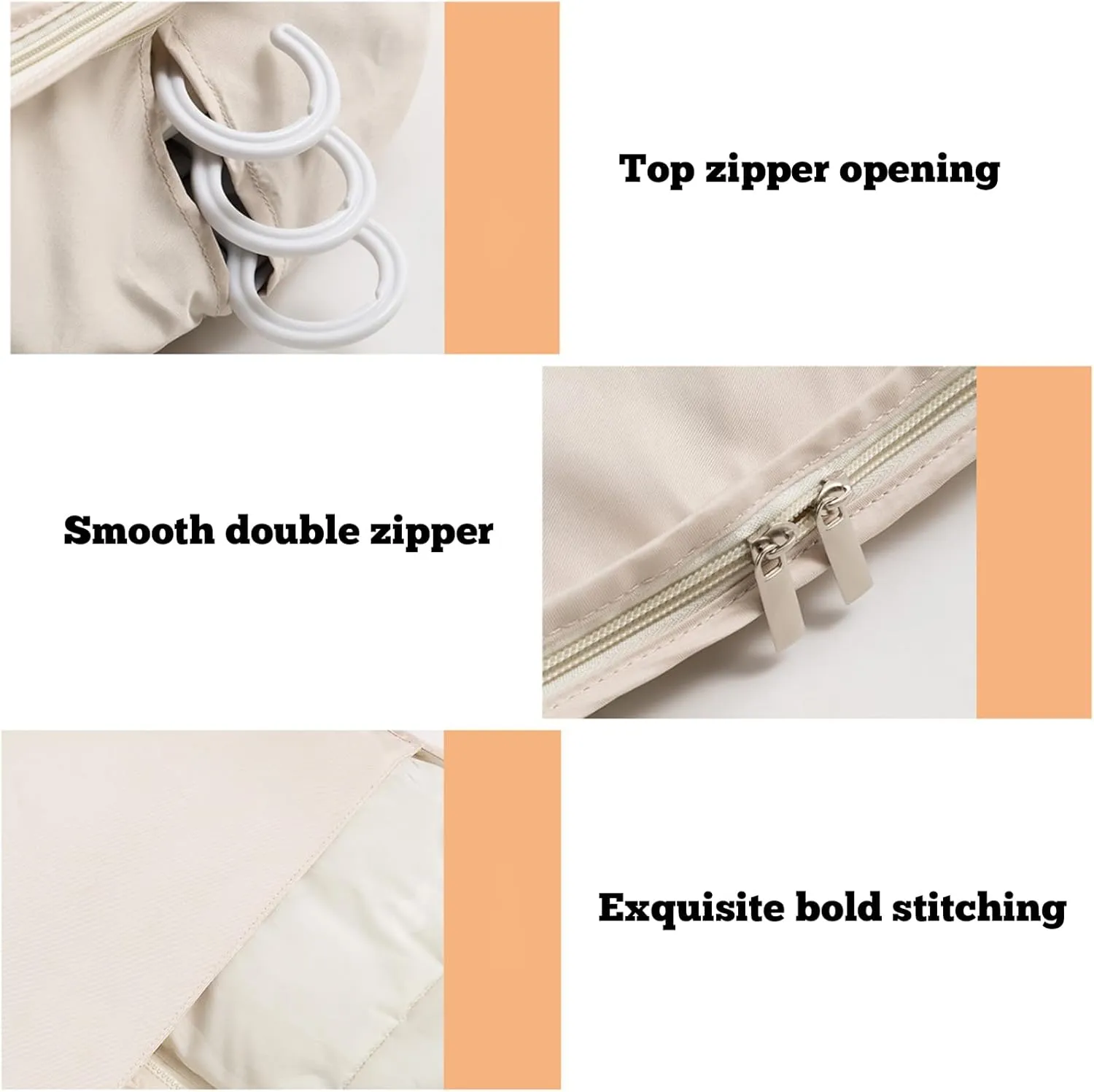 Space Saving Hanging Garment Bag with Self Compression Zipper, Space Saving Hanging Protector for Down Coat, Compression Dust Cover for Closet Storage (Beige-L)