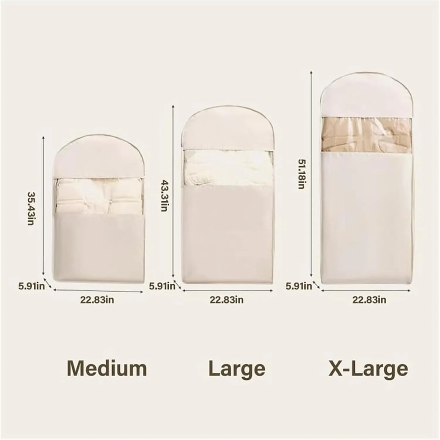 Space Saving Hanging Garment Bag with Self Compression Zipper, Space Saving Hanging Protector for Down Coat, for Closet Storage(Beige,Medium)