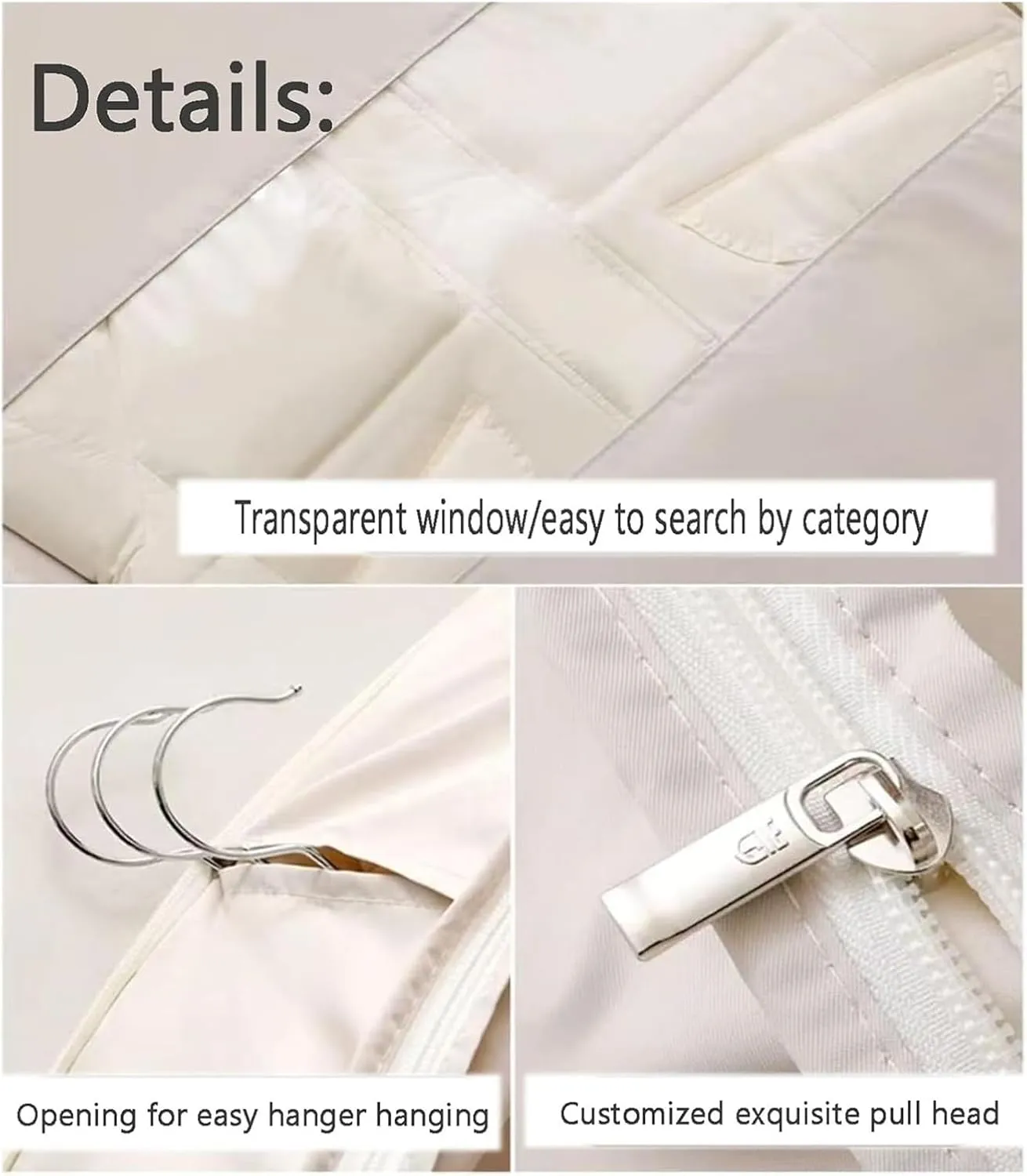 Space Saving Hanging Garment Bag with Self Compression Zipper, Space Saving Hanging Protector for Down Coat, for Closet Storage(Beige,Medium)