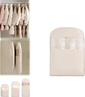 Space Saving Hanging Garment Bag with Self Compression Zipper, Space Saving Hanging Protector, Garment Bags for Hanging Clothes, Coats, Jackets, Down Coat,Shirts (Beige,Large)