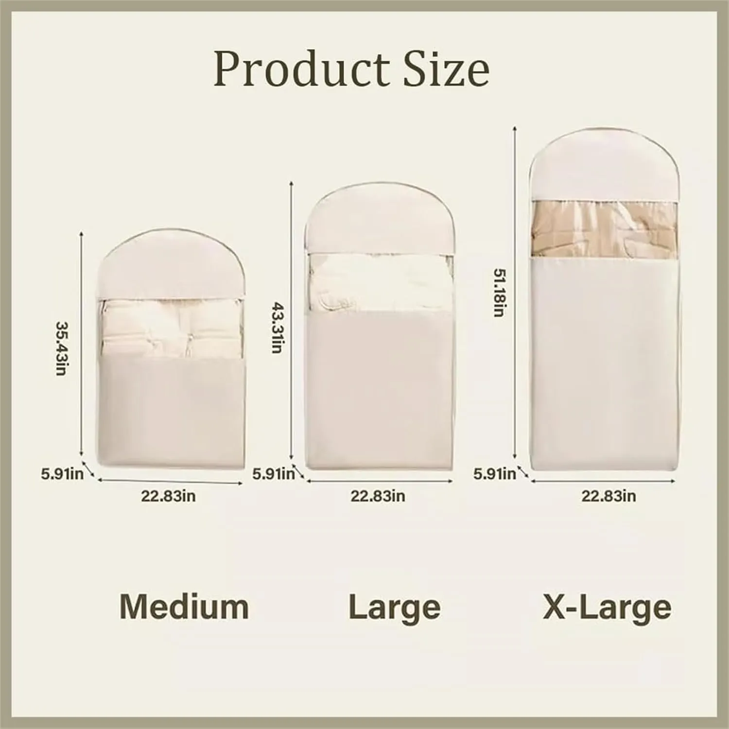 Space Saving Hanging Garment Bag with Self Compression Zipper, Space Saving Hanging Protector, Garment Bags for Hanging Clothes, Coats, Jackets, Down Coat,Shirts (Beige,X-Large)