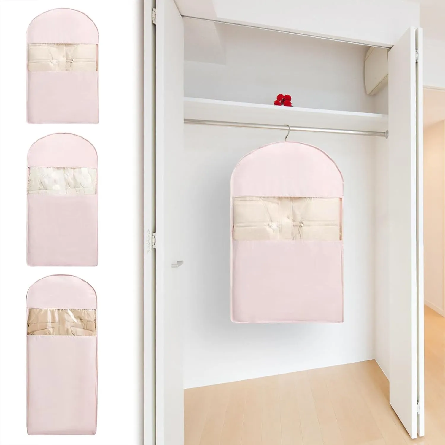 Space Saving Hanging Garment Bag with Self Compression Zipper, Space Saving Storage Closet Organizers, Suit Bags for Closet Storage, Dust Cover Clothes Bags for Down Coat #