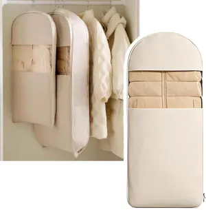 Space Saving Hanging Garment Bag with Self Compression Zipper, Winter Coat Storage, Heavy Duty Garment Bag for Down Coat, Space Saving Hanging Garment (Beige, XL)