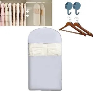 Space Saving Hanging Garment Bag with Self Compression Zipper,2025 New Space Saving Hanging Protector,Dust Cover Clothes Bags for down Coat,for Closet Storage (Blue, M)