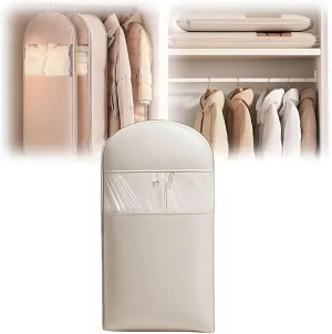 Space Saving Hanging Garment Bag with Self Compression Zipper2025 New Space Saving Hanging ProtectorWinter Coat Storage (Beige,X-Large)