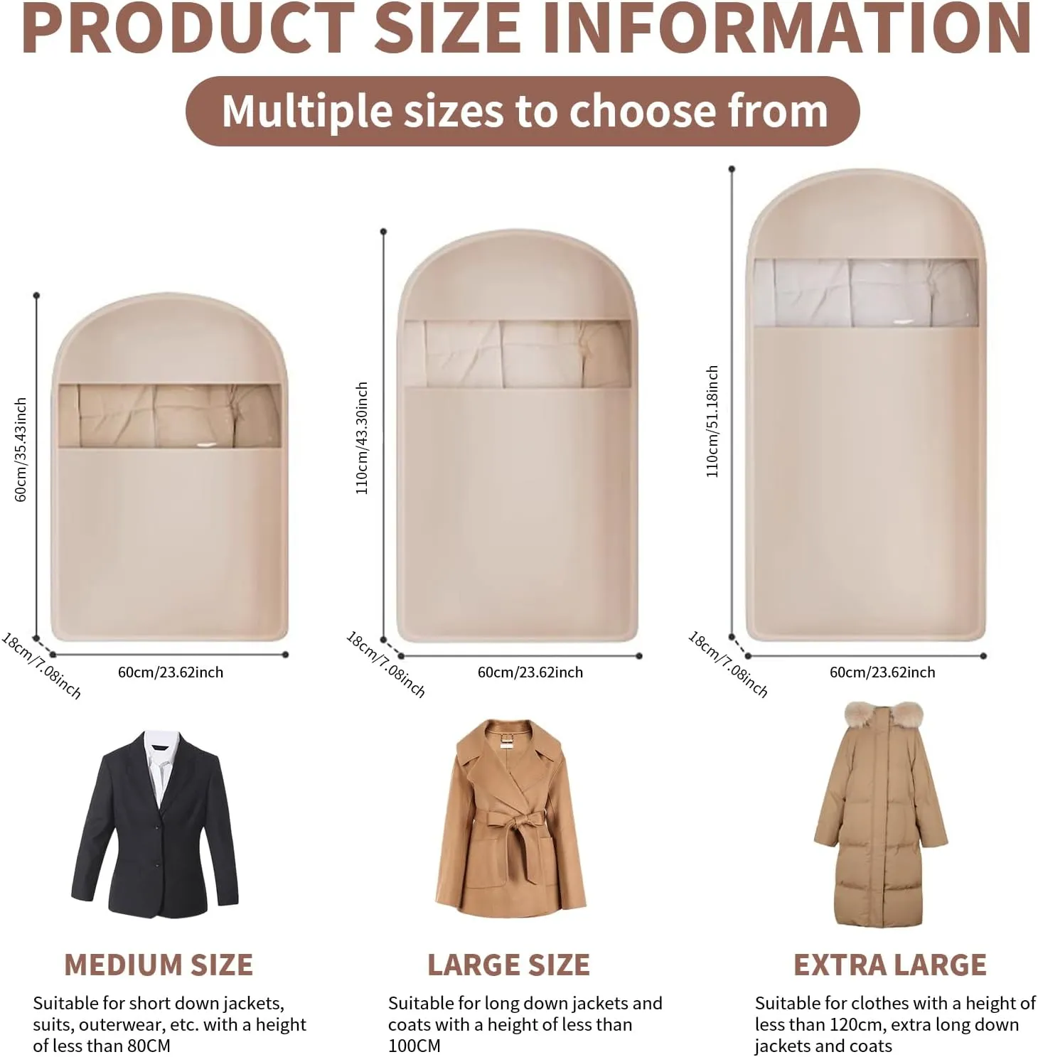 Space Saving Hanging Garment Bag with Self Compression ZipperCompression wardrobeWinter Coat StorageTransparent Visibility (XL)