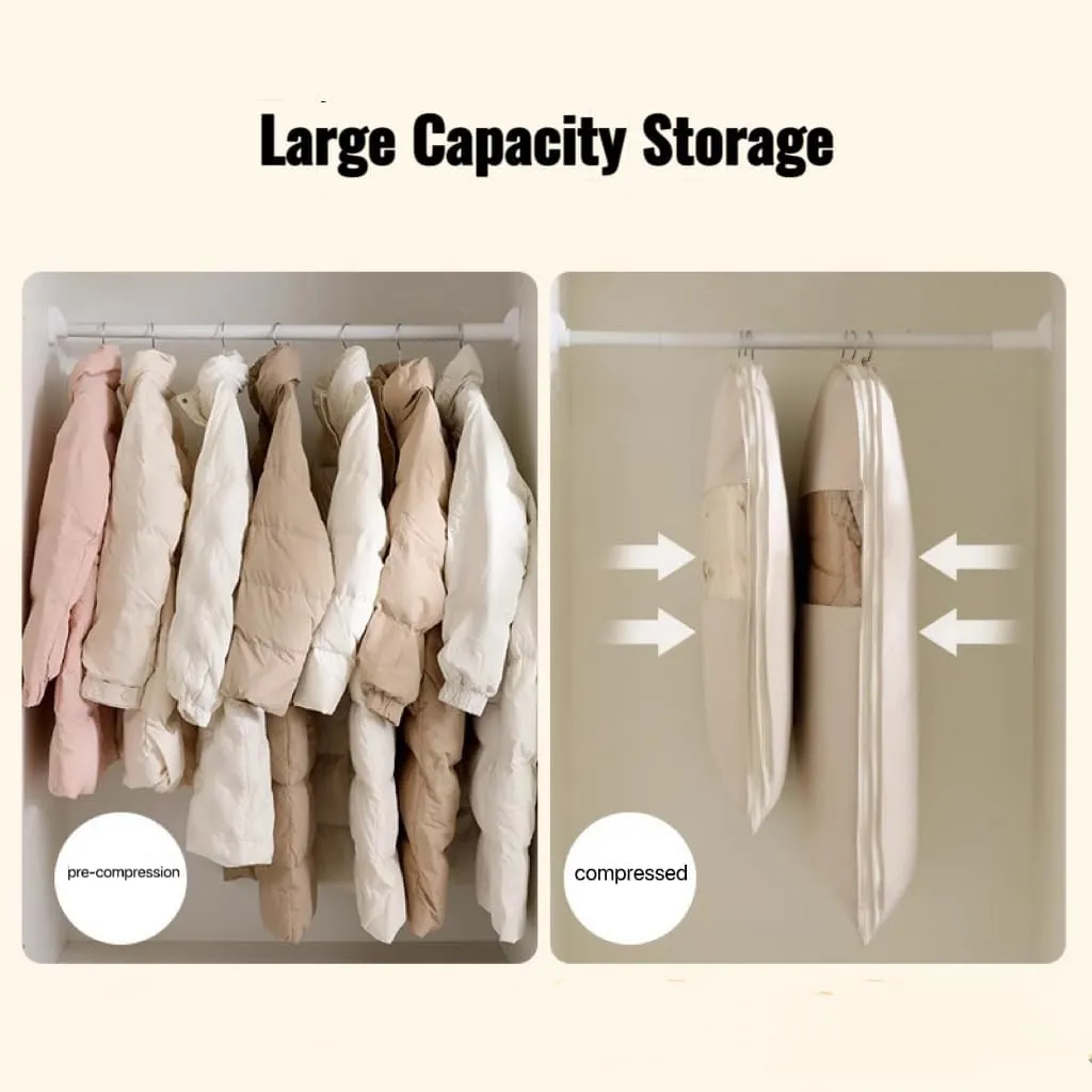 Space Saving Hanging Garment Bag with Self Compression Zipper,Dust Cover Clothes Bags for Down Coat,2025 New Space Saving Hanging Protector,for Closet Storage (51.18in)