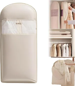 Space Saving Hanging Garment Bag With Self Compression Zipper,Dust Cover Clothes Bags For Down Coat,Ultra Space Saving Hanging Garment Bags For Closet Storage (White,M)