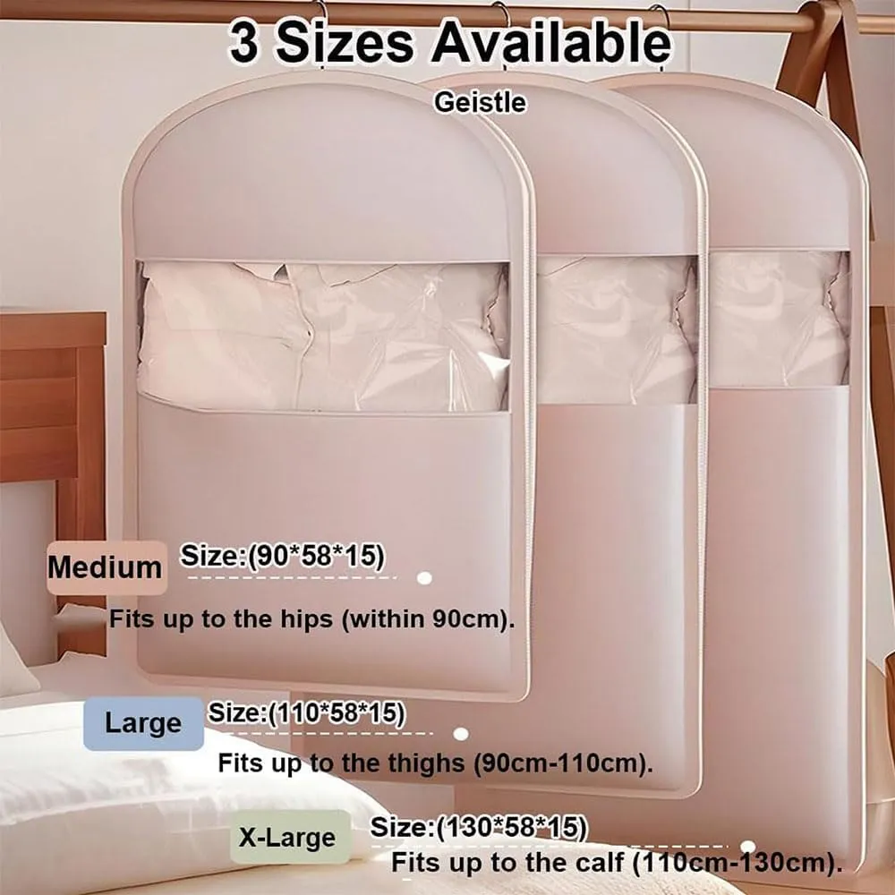 Space Saving Hanging Garment Bag With Self Compression Zipper,Dust Cover Clothes Bags For Down Coat,Ultra Space Saving Hanging Garment Bags For Closet Storage (White,M)