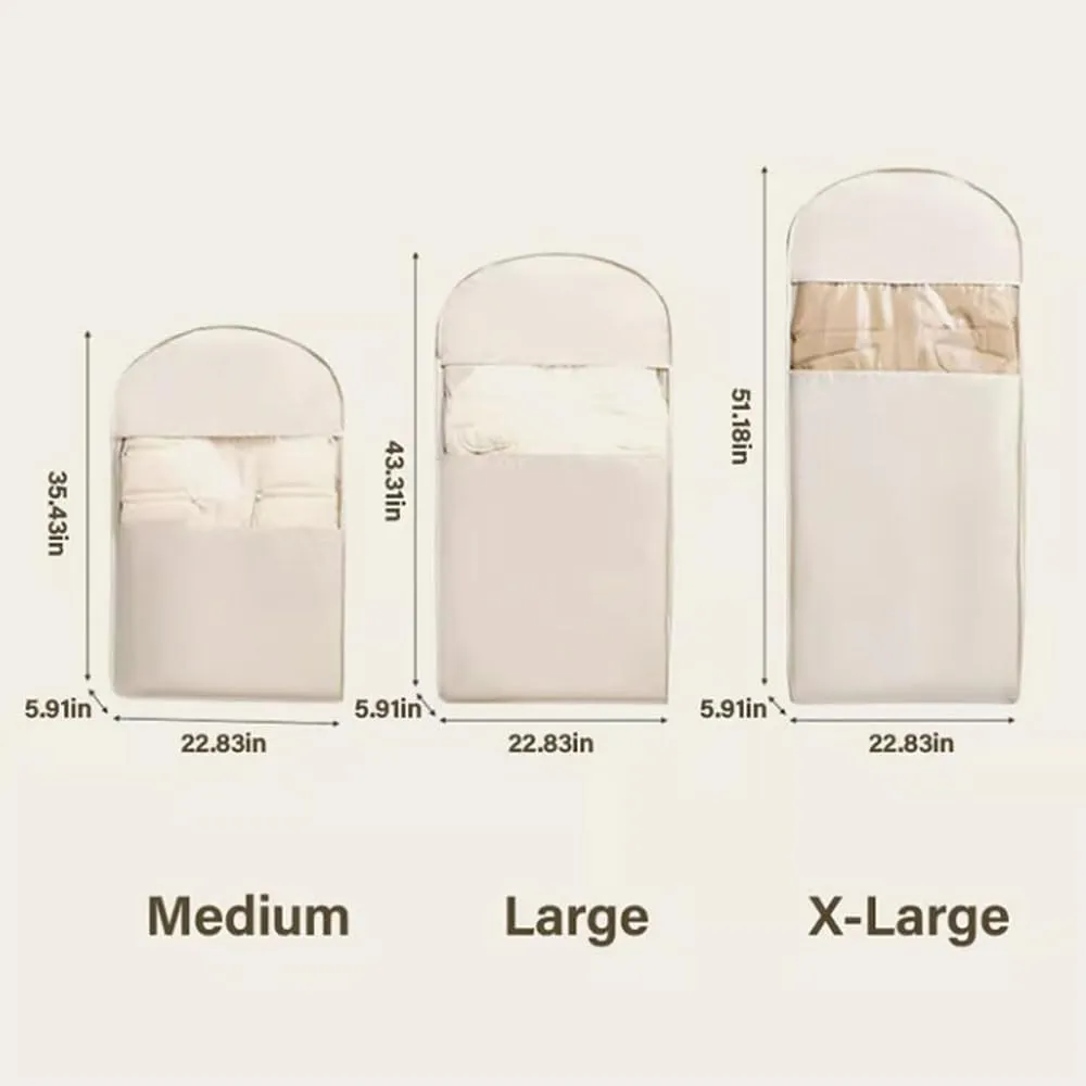 Space Saving Hanging Garment Bag With Self Compression Zipper,Dust Cover Clothes Bags For Down Coat,Ultra Space Saving Hanging Garment Bags For Closet Storage (White,M)