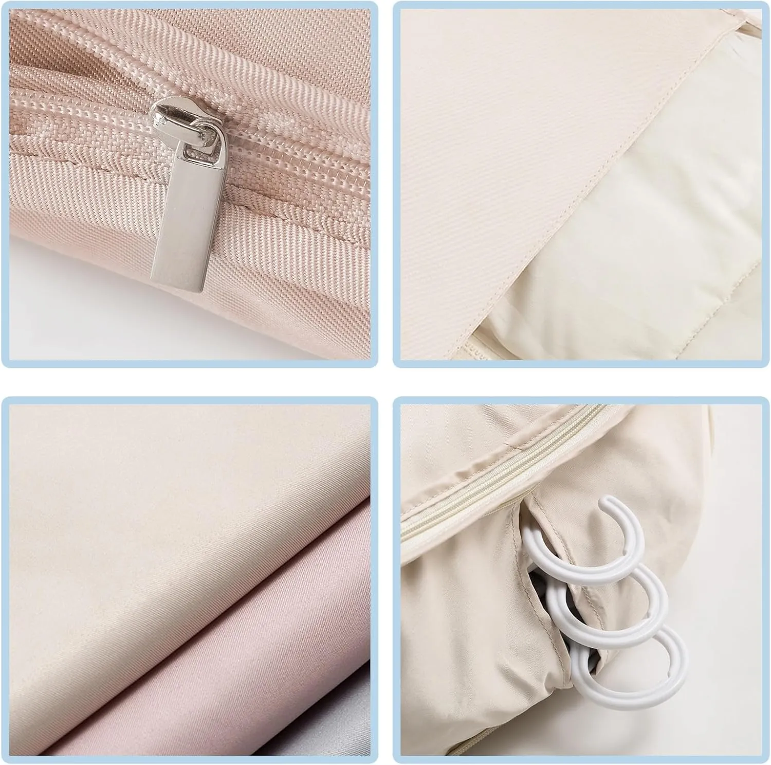 Space Saving Hanging Garment Bag with Self Compression Zipper,Space Saving Garment Bags,Dust Cover Clothes Organizers for Down Coat Closet Storage (Beige, 3PCS)