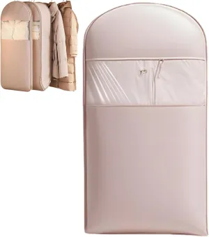 Space Saving Hanging Garment Bag with Self Compression Zipper,Space Saving Garment Bags,Dust Cover Clothes Organizers for Down Coat Closet Storage (Pink, Large)