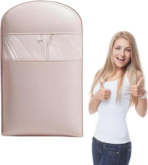 Space Saving Hanging Garment Bag with Self Compression Zipper,Space Saving Hanging Protector,Garment Bags for Hange Clothes Travel,Heavy-Duty Zipper Bag for Down Coats,Jacket,Suit (Pink,L)