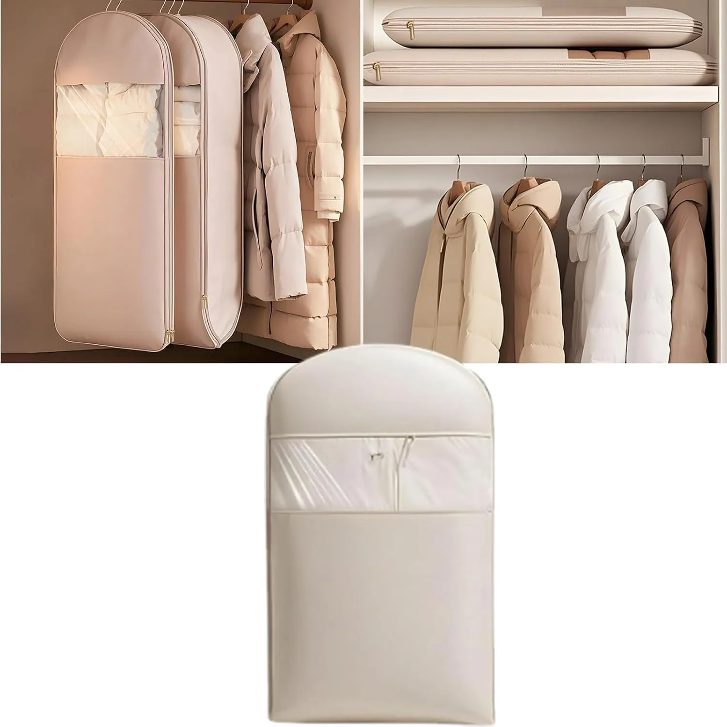Space Saving Hanging Garment Bag with Self Compression Zipper,Space Saving Hanging Protector,Heavy Duty Garment Bag for down Coat,For Closet Storage