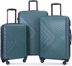 Spacious and Lightweight 3 Piece Luggage Set with TSA Lock and Spinner Wheels, Dark Green