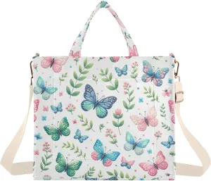 Spring Butterflies Corduroy Tote Bag for Women Hobo Crossbody Bag Purse Stylish Shoulder Handbag Messenger Bags, S