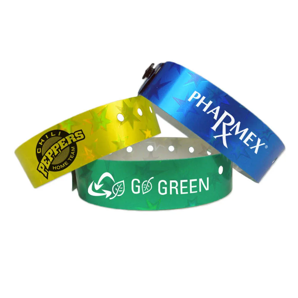 Stars™ Imprinted 3/4" Custom Holographic Wristbands 4830 (500/Box)