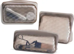 Stasher Premium Silicone Reusable Makeup Bags 3-Pack, Taupe | Beauty & Travel Toiletry Bag, Storage Bag Organizer | Dishwasher & Heat Safe | TSA Friendly | BPA Free, Leak-free, Eco Friendly
