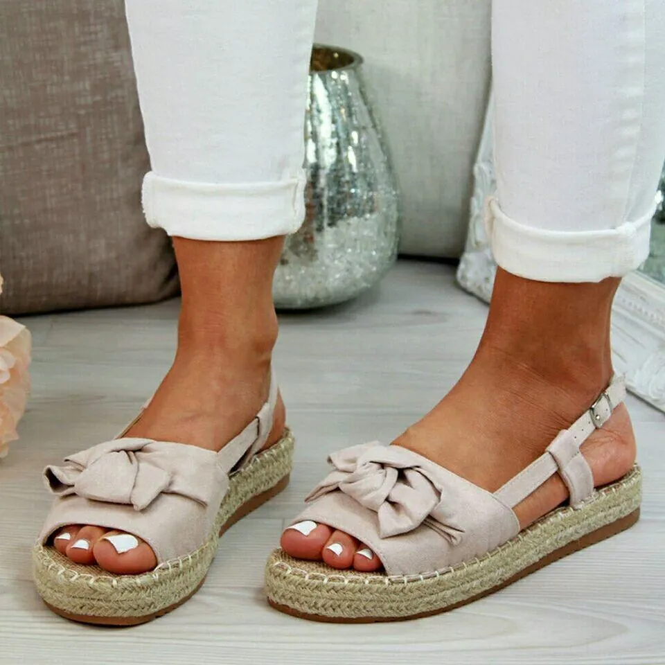 Straw sponge cake fish mouth bow sandals
