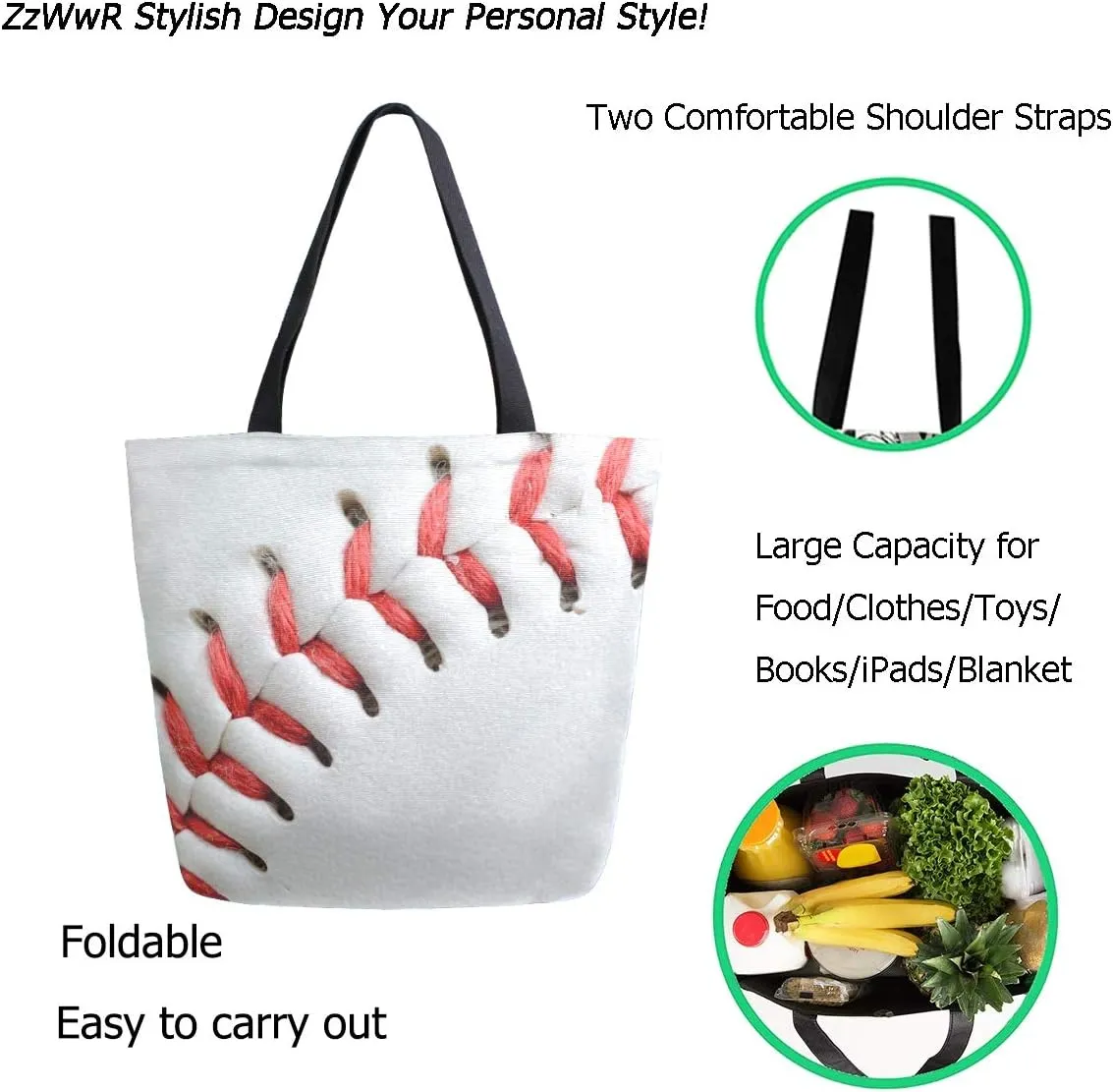 Stylish Funny Pattern Extra Large Shoulder Tote Bag for Beach Travel Weekender Gym Grocery Shopping
